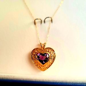 10k yellow gold and amethyst heart necklace
